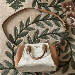 Michael Kors Brown and Cream Crossbody Bag with Leather Trim